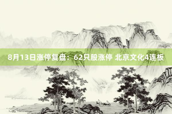 8月13日涨停复盘：62只股涨停 北京文化4连板