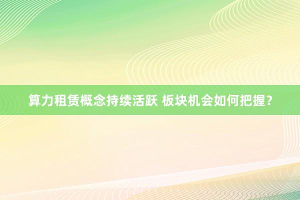 算力租赁概念持续活跃 板块机会如何把握？