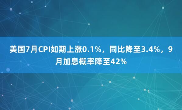 美国7月CPI如期上涨0.1%,同比降至3.4%,9月加息概率降至42%