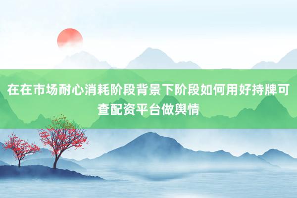 在在市场耐心消耗阶段背景下阶段如何用好持牌可查配资平台做舆情