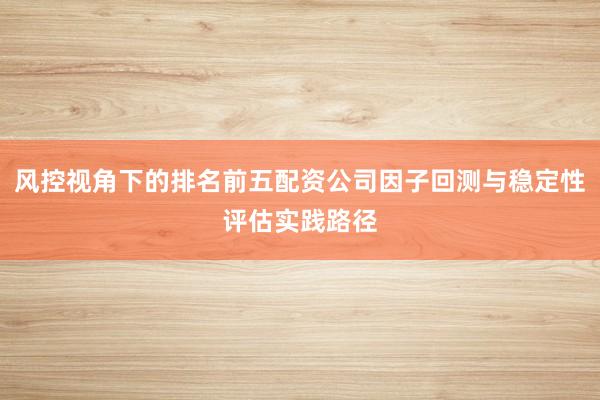 风控视角下的排名前五配资公司因子回测与稳定性评估实践路径