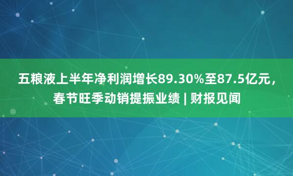 五粮液上半年净利润增长89.30%至87.5亿元,春节旺季动销提振业绩 | 财报见闻