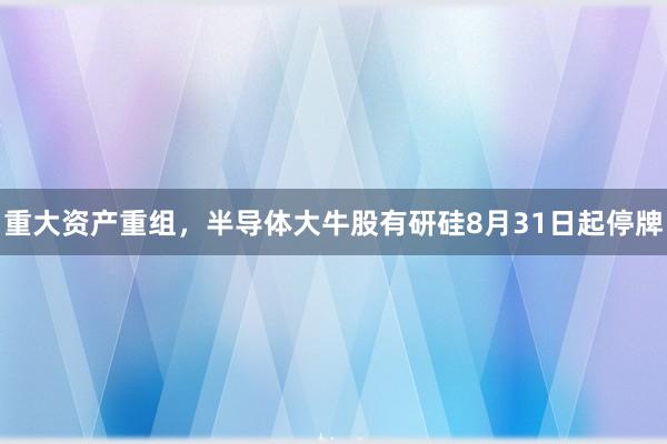 重大资产重组，半导体大牛股有研硅8月31日起停牌