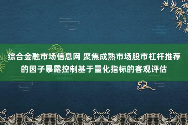 综合金融市场信息网 聚焦成熟市场股市杠杆推荐的因子暴露控制基于量化指标的客观评估