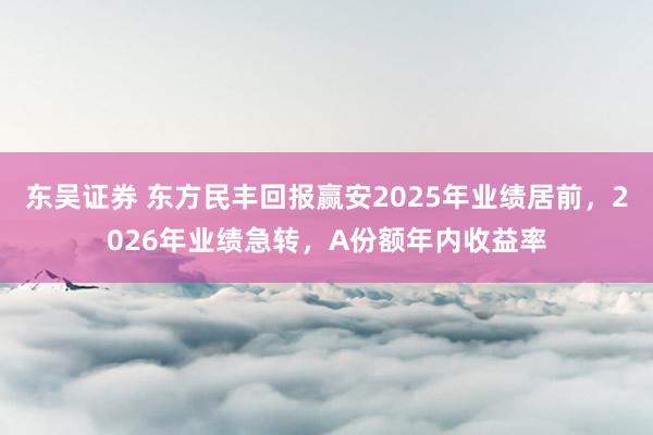 东吴证券 东方民丰回报赢安2025年业绩居前，2026年业绩急转，A份额年内收益率