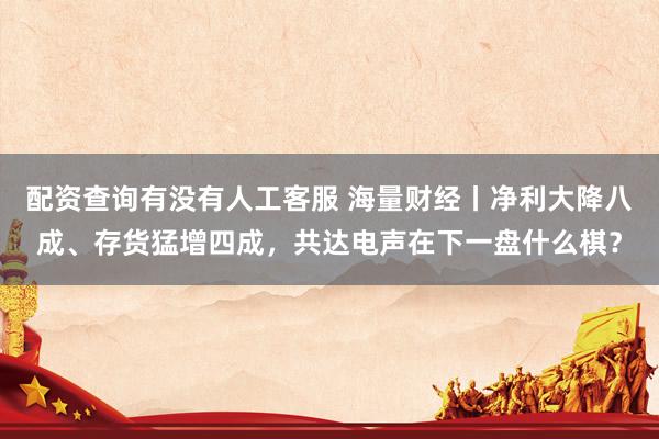 配资查询有没有人工客服 海量财经丨净利大降八成、存货猛增四成，共达电声在下一盘什么棋？