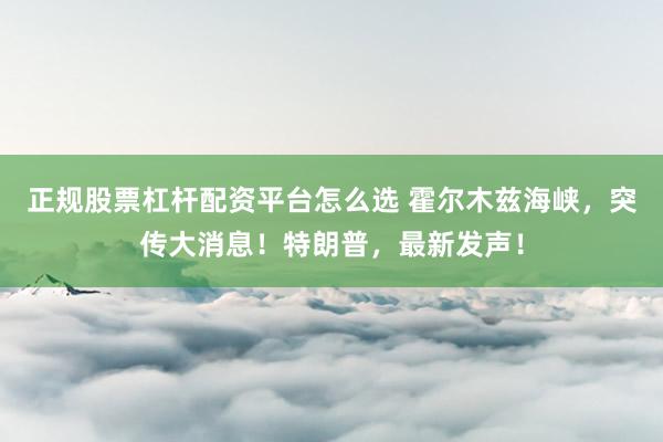 正规股票杠杆配资平台怎么选 霍尔木兹海峡，突传大消息！特朗普，最新发声！